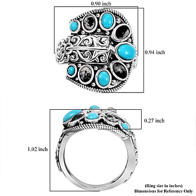 D'Joy Indian Artisan Crafted Sleeping Beauty Turquoise and White Buffalo 2.10 ctw Buckle Ring in Black Oxidized Sterling Silver (Size 10.0)