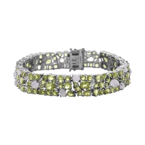 Peridot and Moon Glow Moonstone 28.25 ctw Celestial Bloom Bracelet in Rhodium Over Sterling Sil (7.25 In)