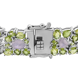Peridot and Moon Glow Moonstone 28.25 ctw Celestial Bloom Bracelet in Rhodium Over Sterling Sil (7.25 In)