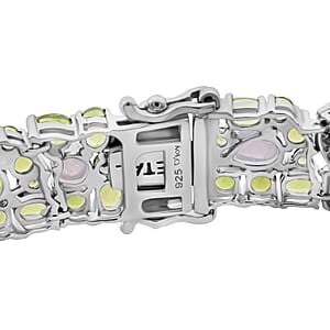 Peridot and Moon Glow Moonstone 28.25 ctw Celestial Bloom Bracelet in Rhodium Over Sterling Sil (7.25 In)
