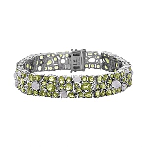 Peridot and Moon Glow Moonstone 30.70 ctw Celestial Bloom Bracelet in Rhodium Over Sterling Sil (8.00 In)