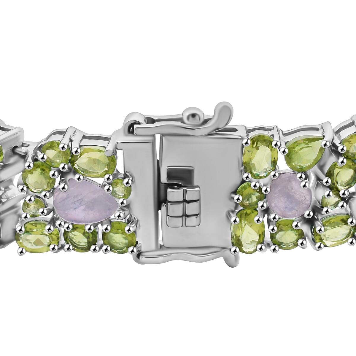 Peridot and Moon Glow Moonstone 30.70 ctw Celestial Bloom Bracelet in Rhodium Over Sterling Sil (8.00 In) image number 2