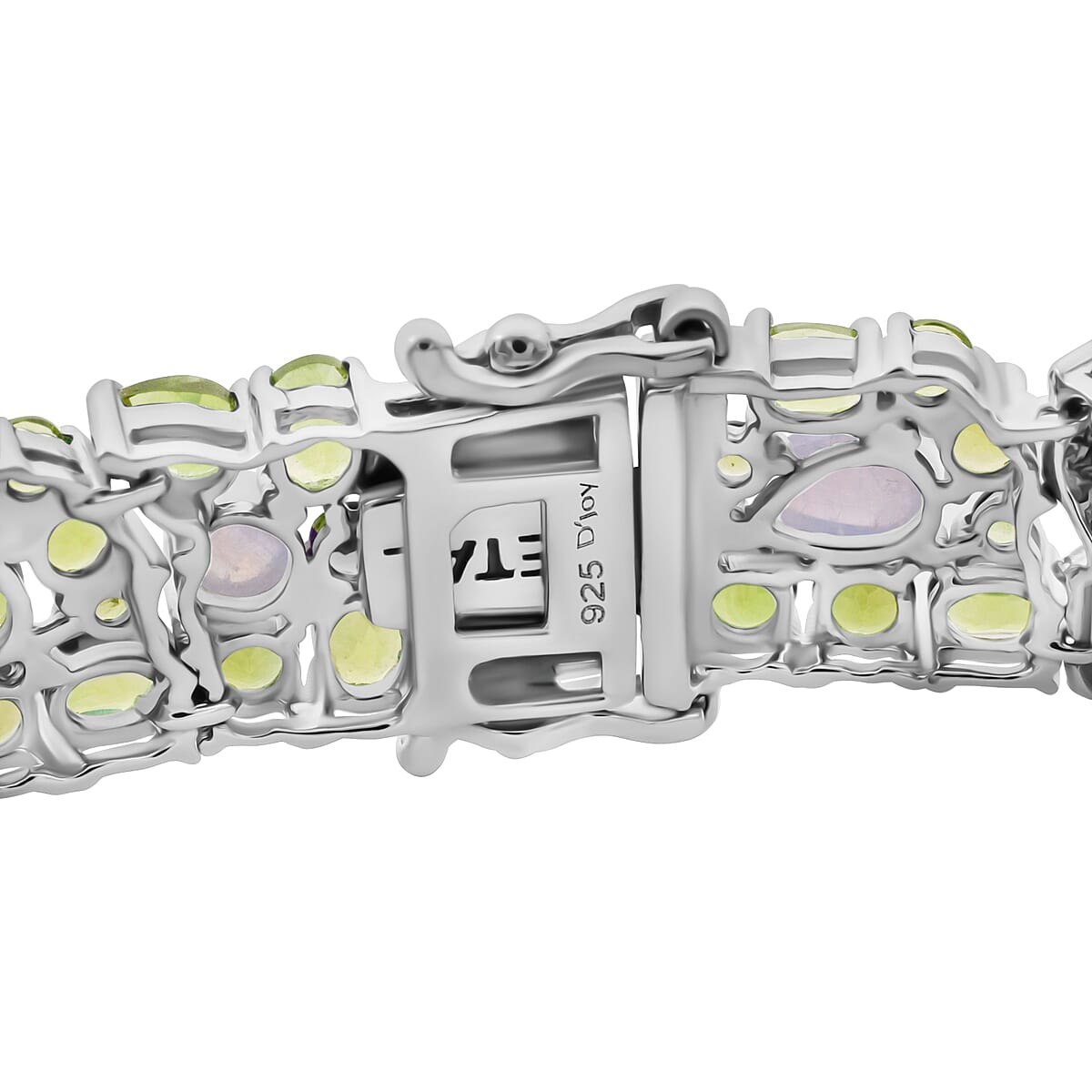 Peridot and Moon Glow Moonstone 30.70 ctw Celestial Bloom Bracelet in Rhodium Over Sterling Sil (8.00 In) image number 3