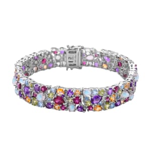 Multi Gemstones 28.25 ctw Celestial Bloom Bracelet in Rhodium Over Sterling Silver (7.25 In)