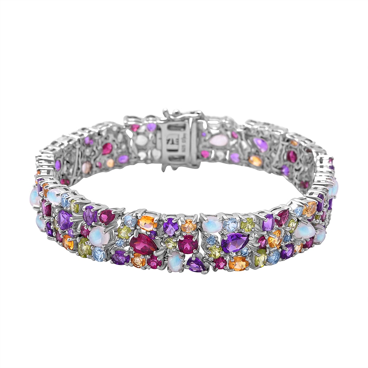 Multi Gemstones 30.70 ctw Celestial Bloom Bracelet in Rhodium Over Sterling Si (8.00 In) image number 0