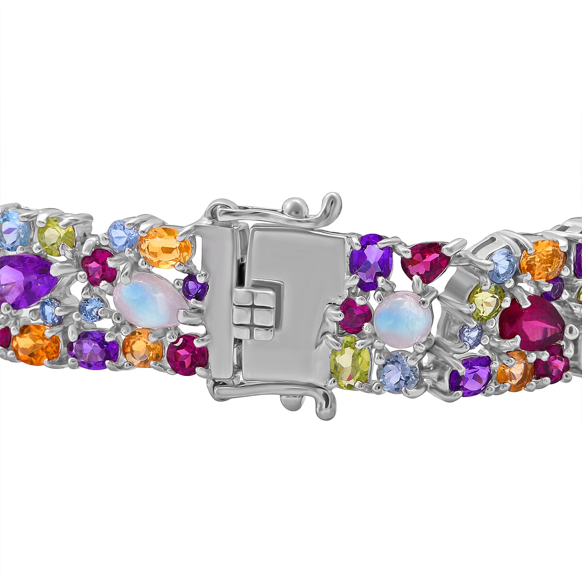 Multi Gemstones 30.70 ctw Celestial Bloom Bracelet in Rhodium Over Sterling Si (8.00 In) image number 2