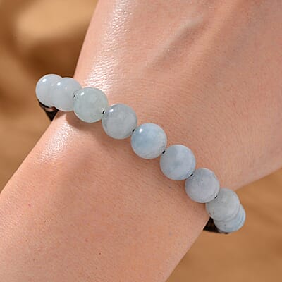 Mangoro Aquamarine 50.00 ctw Leather Cord Bracelet in Stainless Steel (7.25 In)