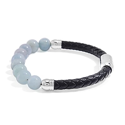 Mangoro Aquamarine 50.00 ctw Leather Cord Bracelet in Stainless Steel (7.25 In)