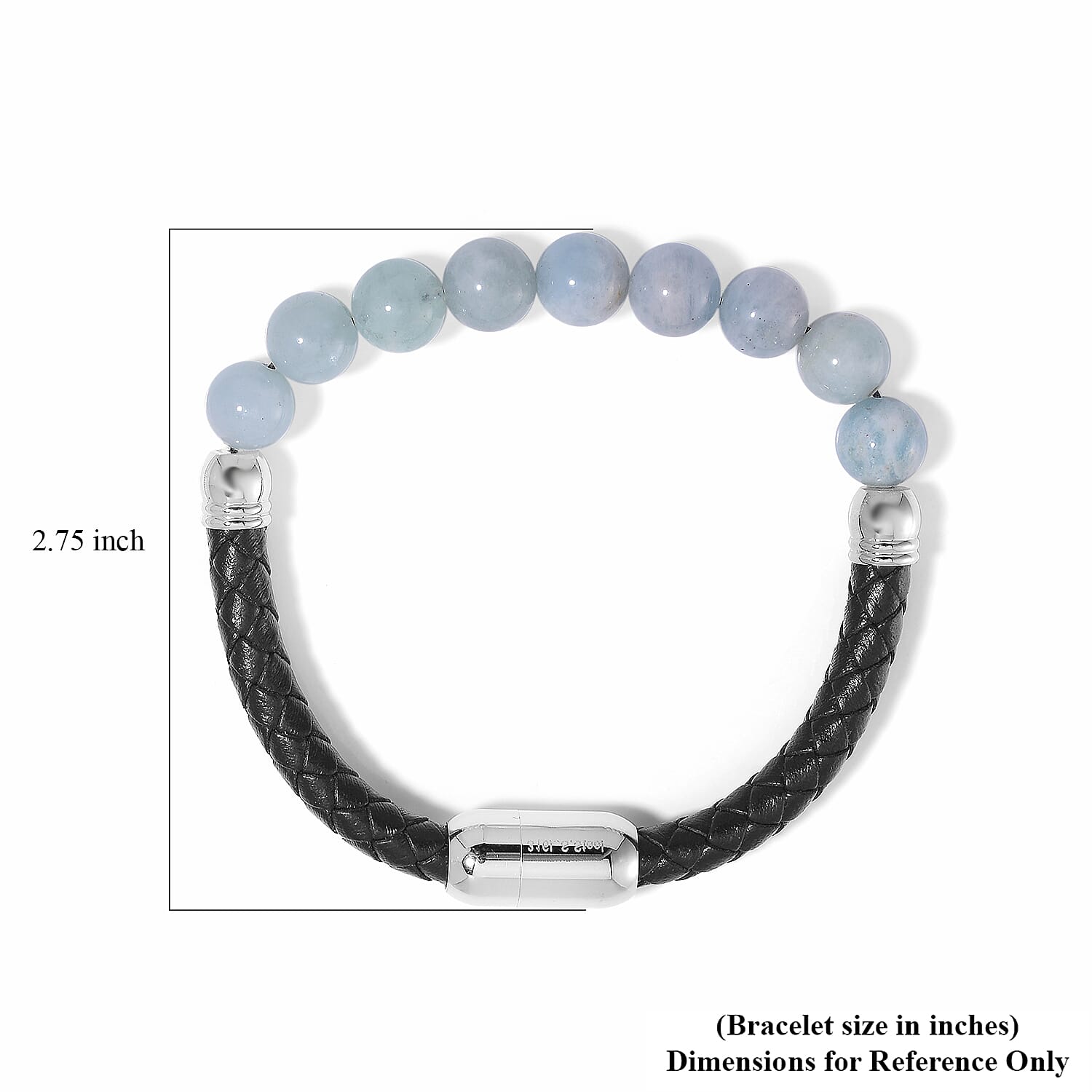 Mangoro Aquamarine 50.00 ctw Leather Cord Bracelet in Stainless Steel (7.25 In)