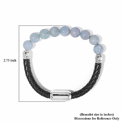 Mangoro Aquamarine 50.00 ctw Leather Cord Bracelet in Stainless Steel (7.25 In)