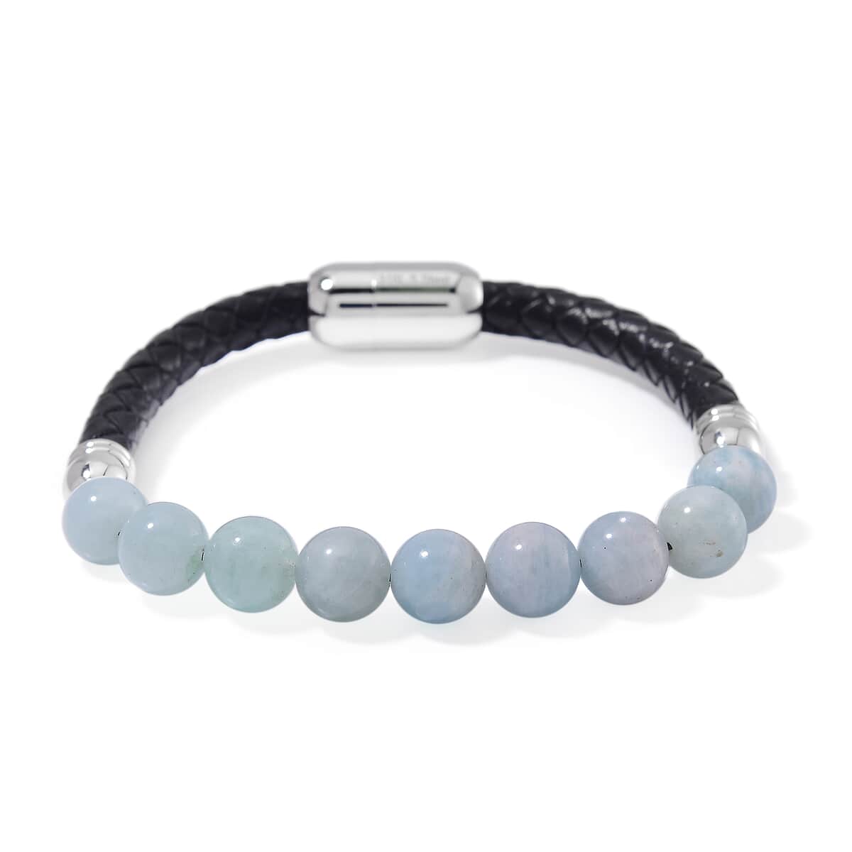 Doorbuster Aquamarine 50.00 ctw Leather Cord Bracelet in Stainless Steel (7.75 In) image number 0