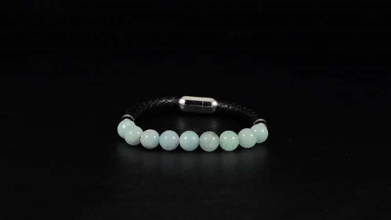Mangoro Aquamarine 50.00 ctw Leather Cord Bracelet in Stainless Steel (7.25 In)