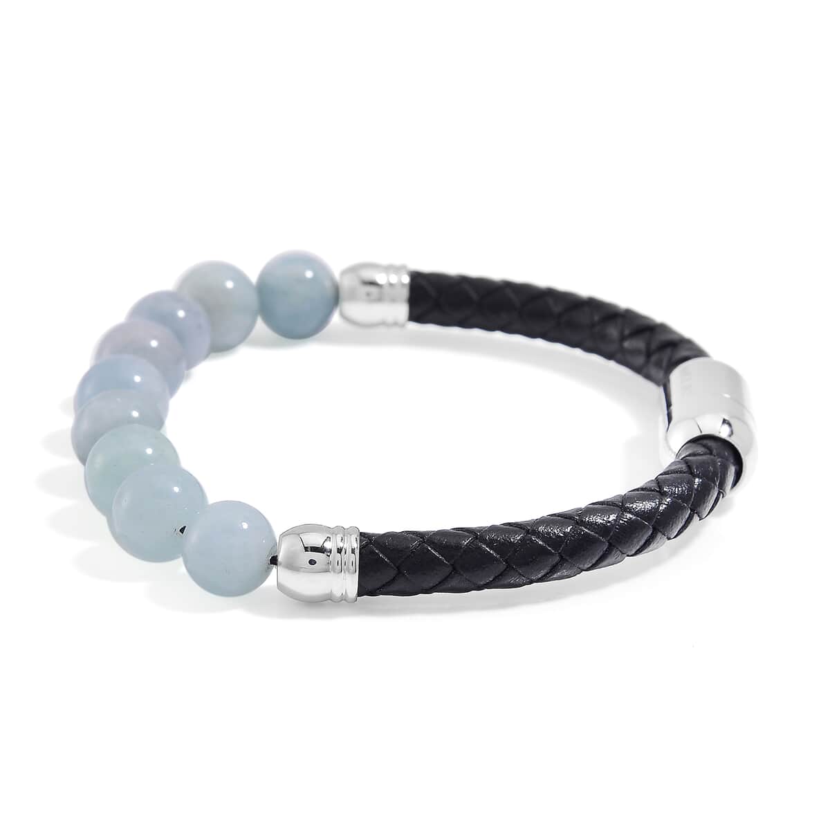 Doorbuster Aquamarine 50.00 ctw Leather Cord Bracelet in Stainless Steel (7.75 In) image number 2