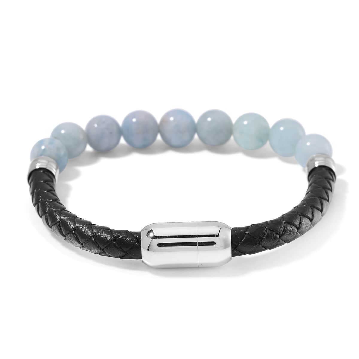 Doorbuster Aquamarine 50.00 ctw Leather Cord Bracelet in Stainless Steel (7.75 In) image number 3