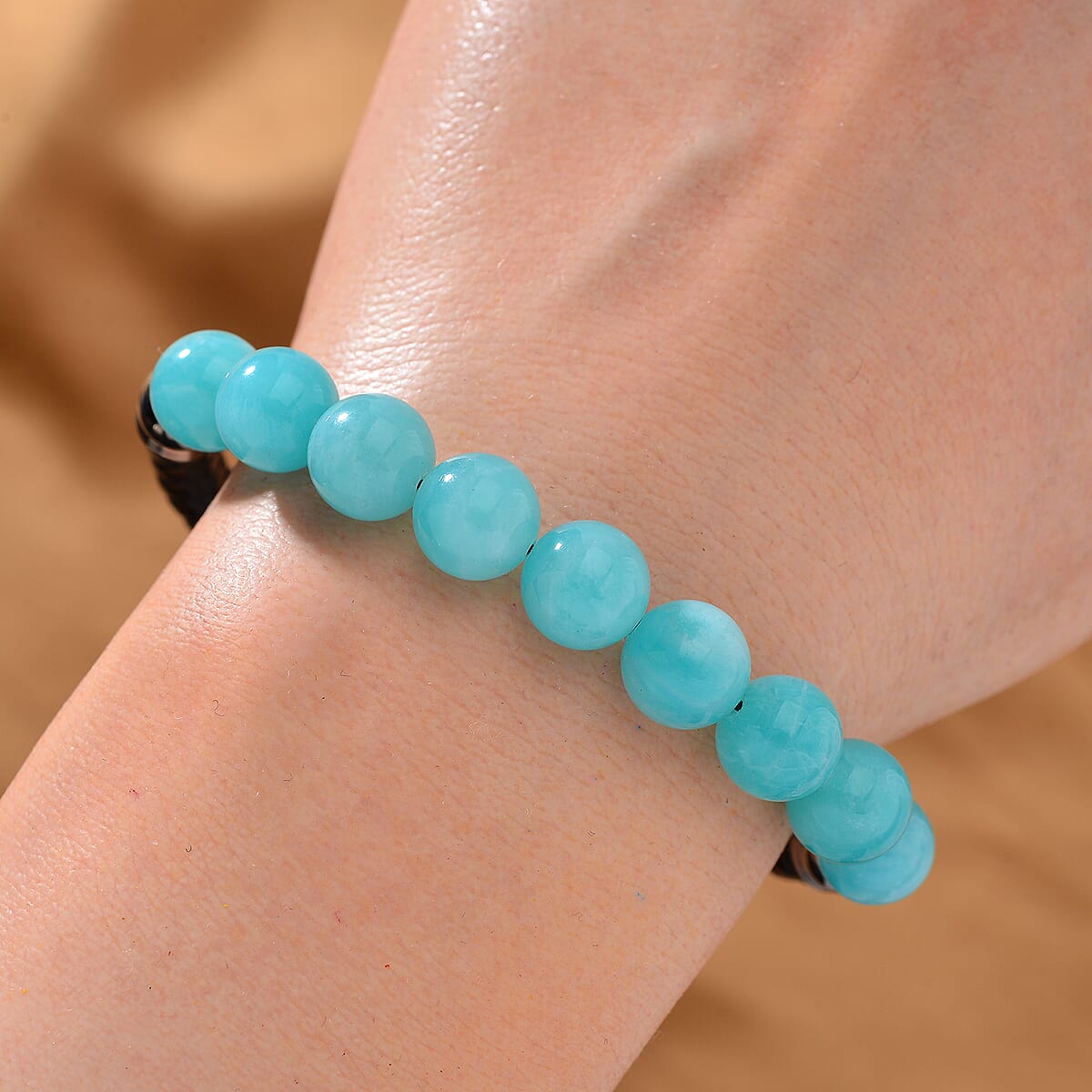 Amazonite 50.00 ctw Leather Cord Bracelet in Stainless Steel (7.25 In) image number 1