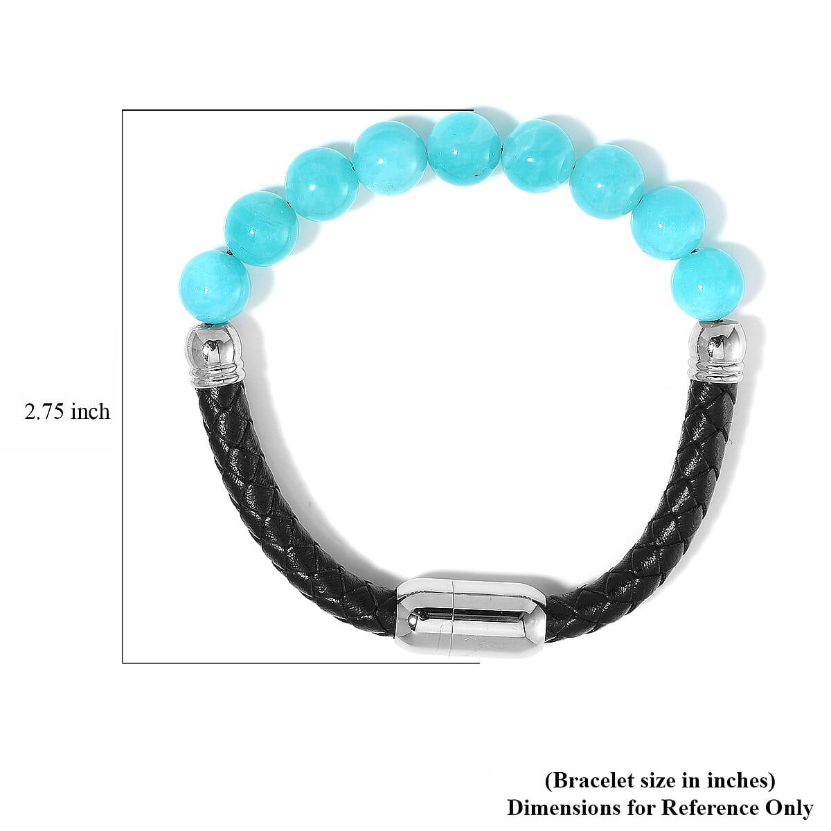 Amazonite 50.00 ctw Leather Cord Bracelet in Stainless Steel (7.25 In) image number 3
