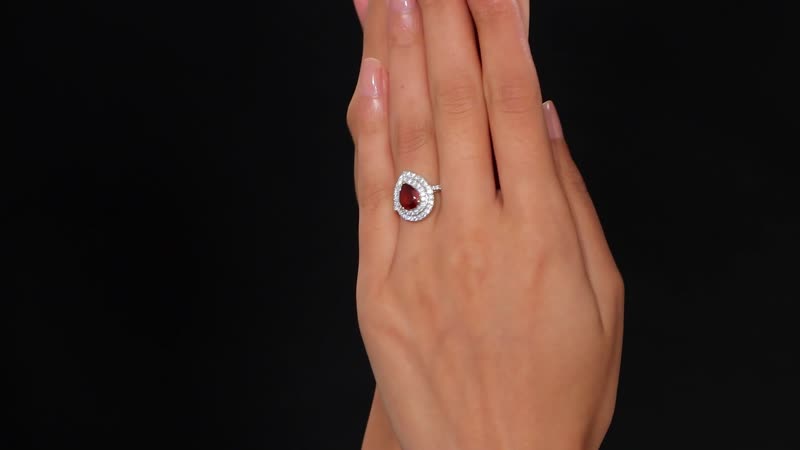 Tanzanian Sunlit Garnet and White Zircon Double Halo Ring in Sterling Silver