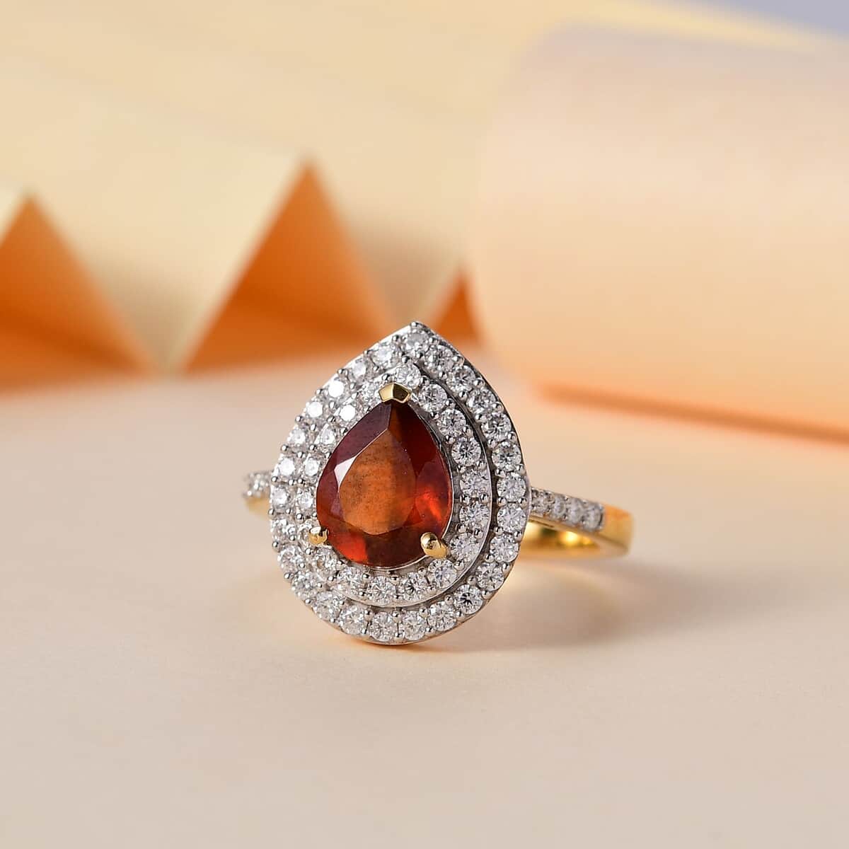 Ceylon Hessonite Garnet and Moissanite 2.90 ctw Ring in 18K Vermeil Yellow Gold Over Sterling Silver (Size 10.0) image number 1