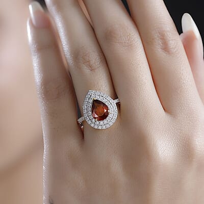 D'Joy Ceylon Hessonite Garnet and Moissanite 2.90 ctw Ring in 18K Vermeil Yellow Gold Over Sterling Silver (Size 10.0)