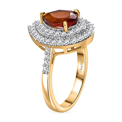D'Joy Ceylon Hessonite Garnet and Moissanite 2.90 ctw Ring in 18K Vermeil Yellow Gold Over Sterling Silver (Size 10.0)