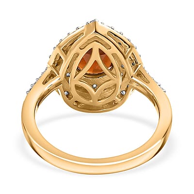 D'Joy Ceylon Hessonite Garnet and Moissanite 2.90 ctw Ring in 18K Vermeil Yellow Gold Over Sterling Silver (Size 10.0)