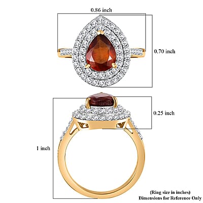 D'Joy Ceylon Hessonite Garnet and Moissanite 2.90 ctw Ring in 18K Vermeil Yellow Gold Over Sterling Silver (Size 10.0)