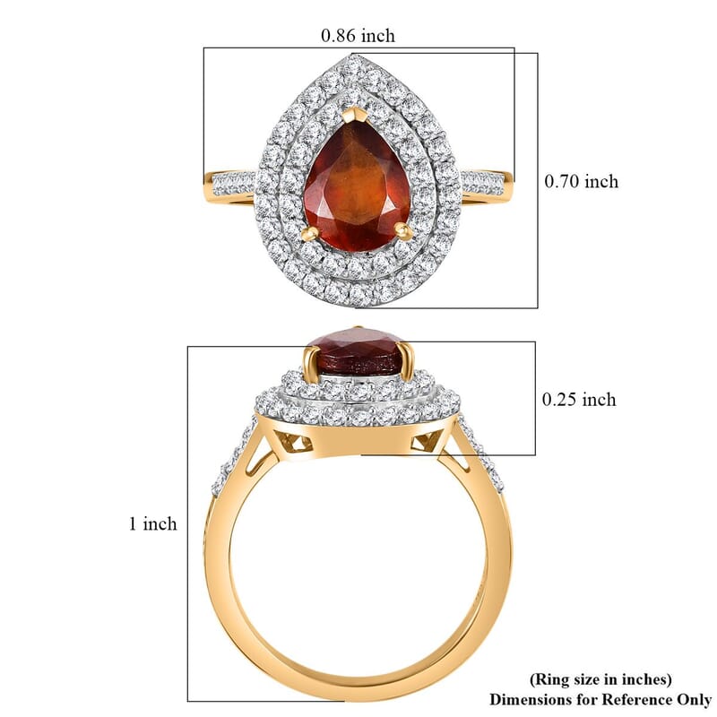 D'Joy Ceylon Hessonite Garnet and Moissanite 2.90 ctw Ring in 18K Vermeil Yellow Gold Over Sterling Silver (Size 10.0)