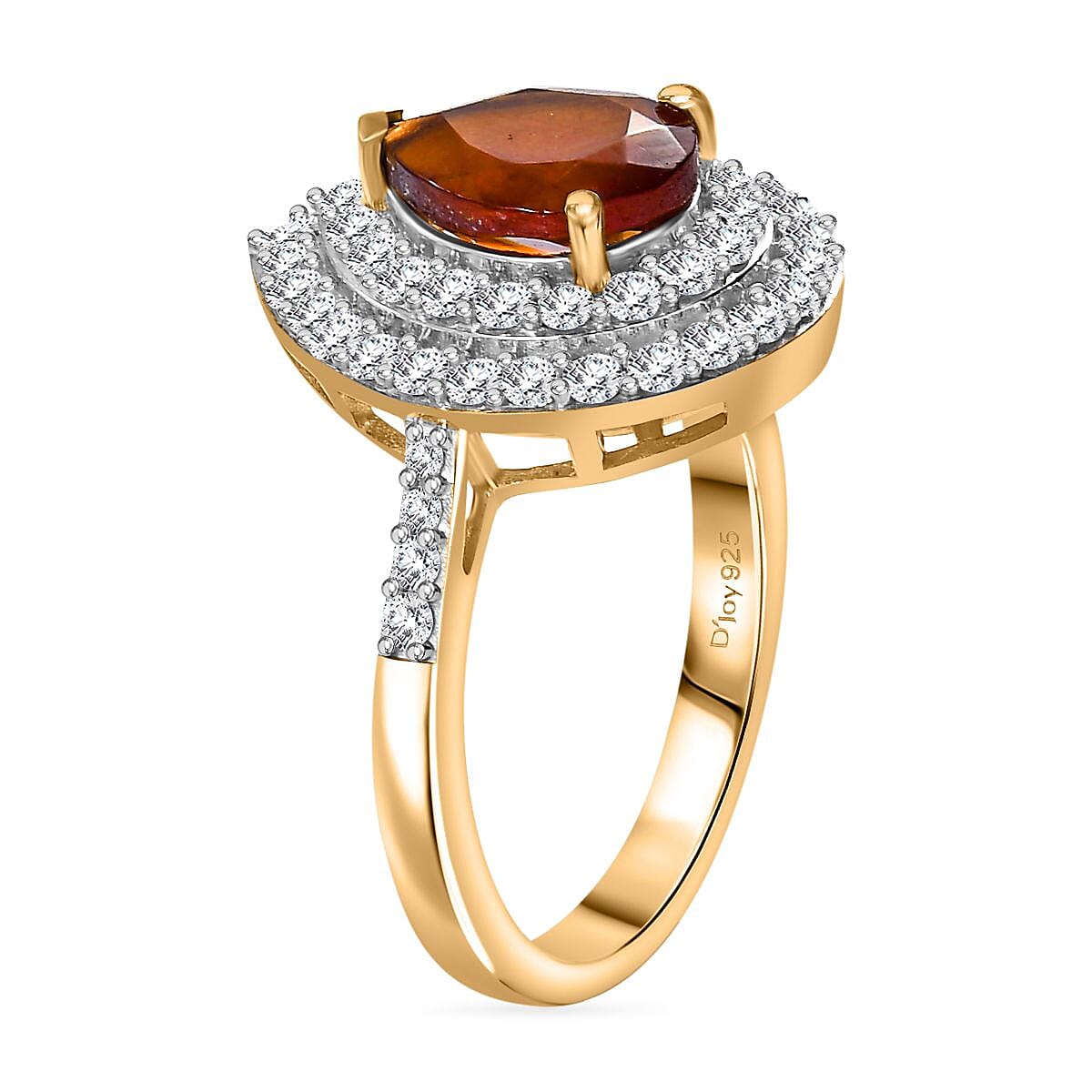 D'Joy Ceylon Hessonite Garnet and Moissanite 2.90 ctw Ring in 18K Vermeil Yellow Gold Over Sterling Silver (Size 6.0) image number 3