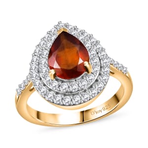 Ceylon Hessonite Garnet and Moissanite 2.90 ctw Ring in 18K Vermeil Yellow Gold Over Sterling Silver (Size 9.0)