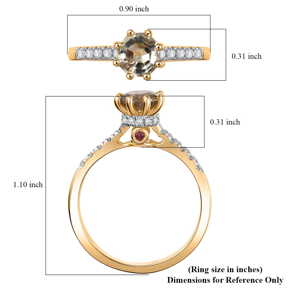 AAA Turkizite and Multi Gemstone 1.40 ctw Royal Crown Ring in 18K Vermeil Yellow Gold Over Sterling Silver (Size 8.0) image number 5
