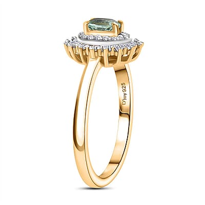 D'Joy AAA Boyaca Colombian Emerald and Diamond 0.65 ctw Double Halo Ring in 18K Vermeil Yellow Gold Over Sterling Silver (Size 6.0) 