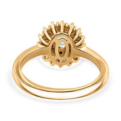 D'Joy AAA Boyaca Colombian Emerald and Diamond 0.65 ctw Double Halo Ring in 18K Vermeil Yellow Gold Over Sterling Silver (Size 6.0) 