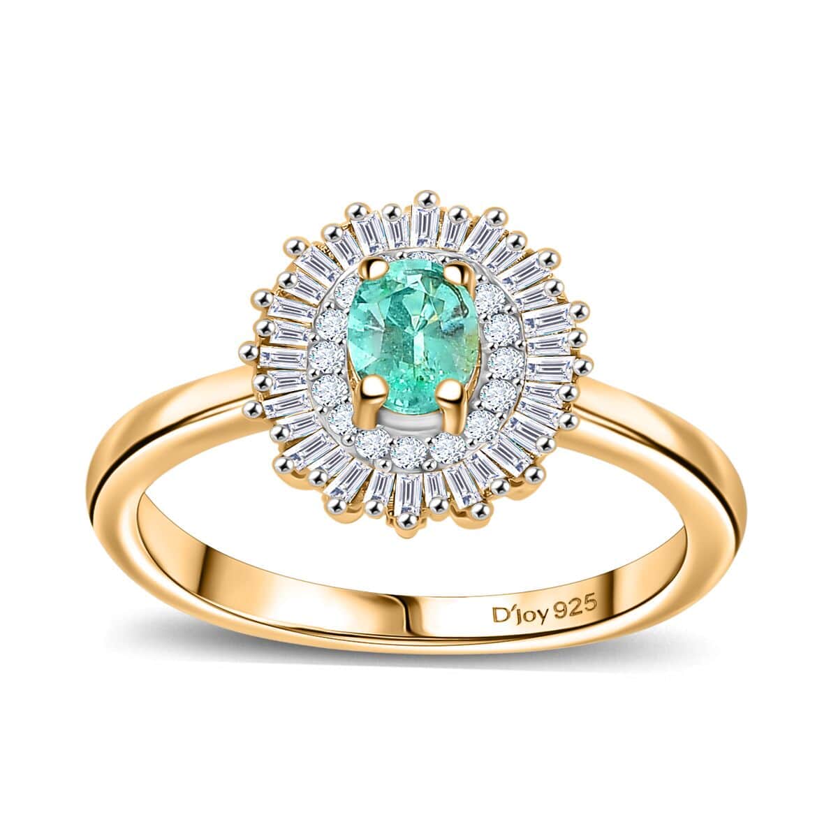 AAA Boyaca Colombian Emerald and Diamond 0.65 ctw Double Halo Ring in 18K Vermeil Yellow Gold Over Sterling Silver (Size 7.0) image number 0