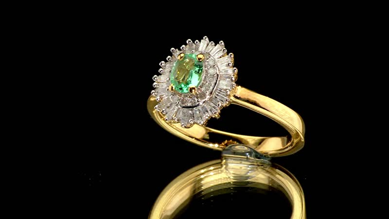 AAA Boyaca Colombian Emerald, Diamond (0.35 cts) Ring in 18K Vermeil YG Over Sterling Silver (Size 7.0) 0.65 ctw