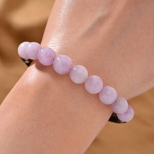 Kunzite 50.00 ctw Leather Cord Bracelet in Stainless Steel (7.75 In)