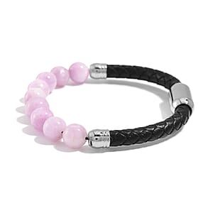 Kunzite 50.00 ctw Leather Cord Bracelet in Stainless Steel (7.75 In)