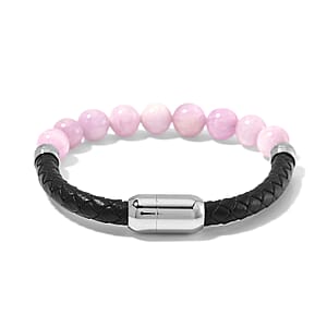 Kunzite 50.00 ctw Leather Cord Bracelet in Stainless Steel (7.75 In)