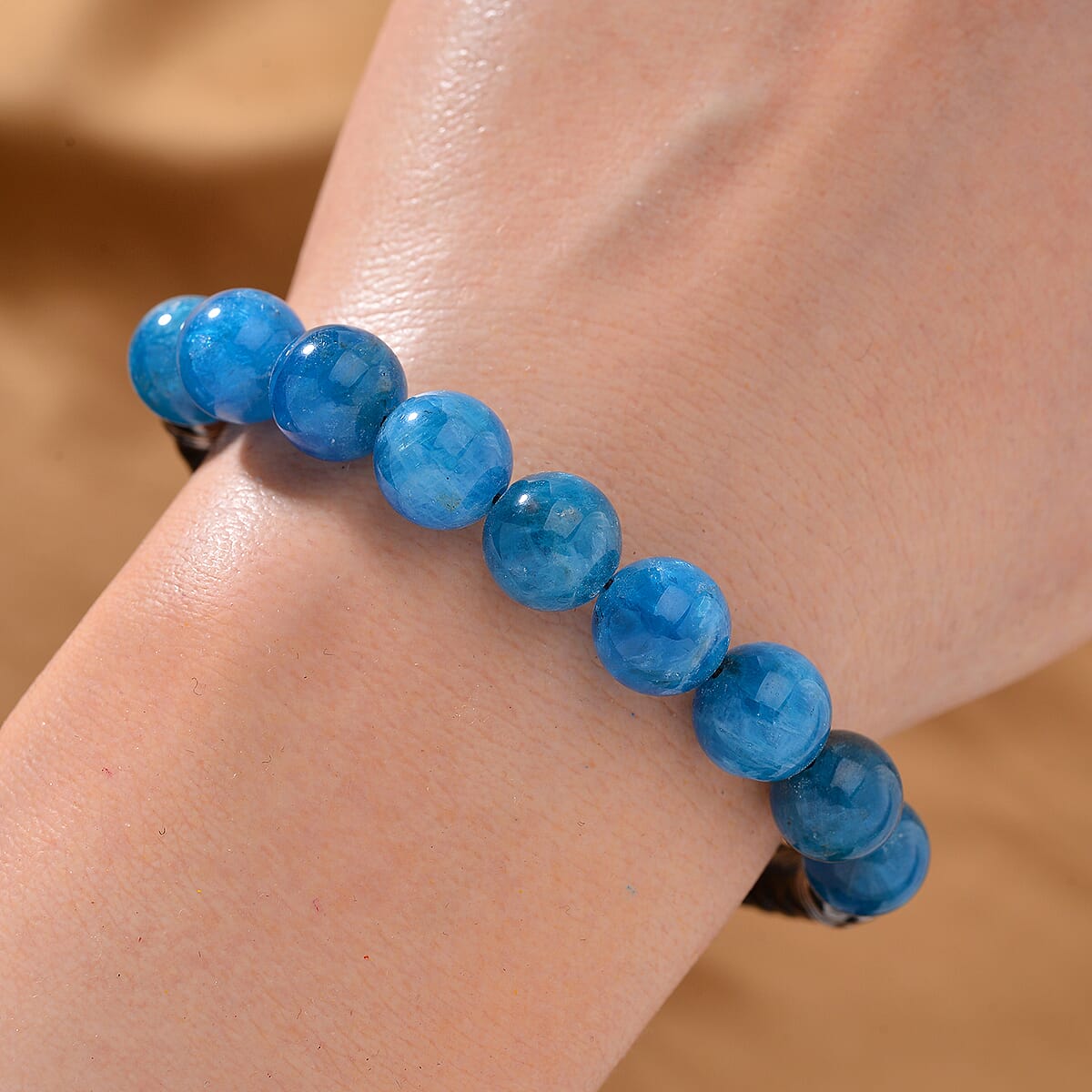 Blue Apatite 50.00 ctw Leather Cord Bracelet in Stainless Steel (7.75 In) image number 1