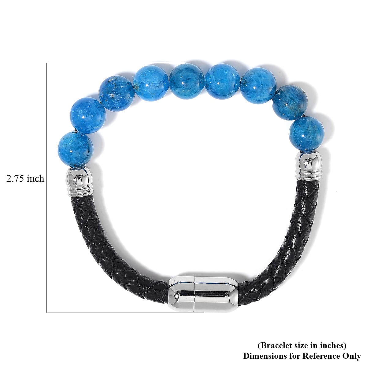 Blue Apatite 50.00 ctw Leather Cord Bracelet in Stainless Steel (7.75 In) image number 5