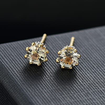 D'Joy AAA Turkizite and White Zircon 1.50 ctw Stud Earrings in 18K Vermeil Yellow Gold Over Sterling Silver