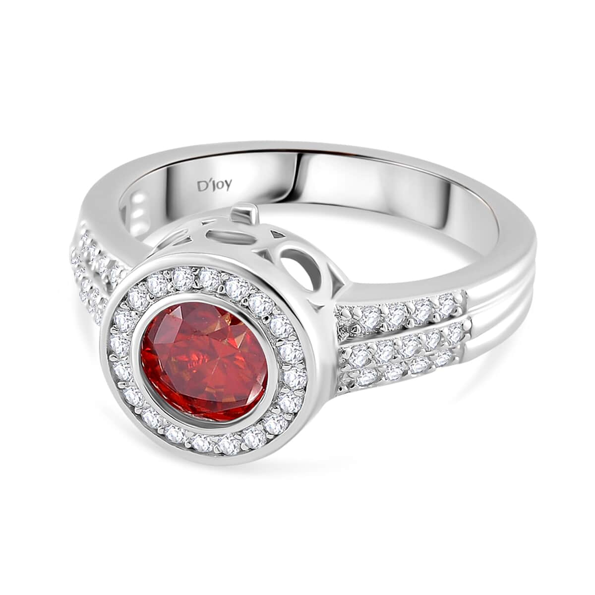 Red and White Moissanite (Rnd 7mm) Halo Ring in Rhodium Over Sterling Silver (Size 10.0) 2.75 ctw image number 2