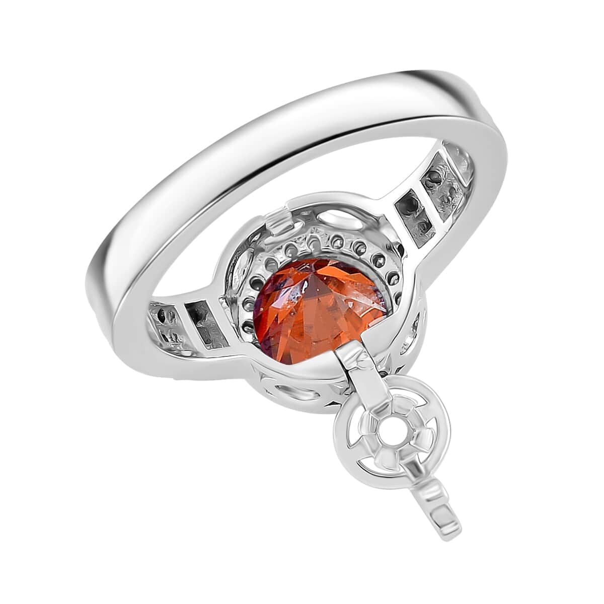 Red and White Moissanite (Rnd 7mm) Halo Ring in Rhodium Over Sterling Silver (Size 10.0) 2.75 ctw image number 5