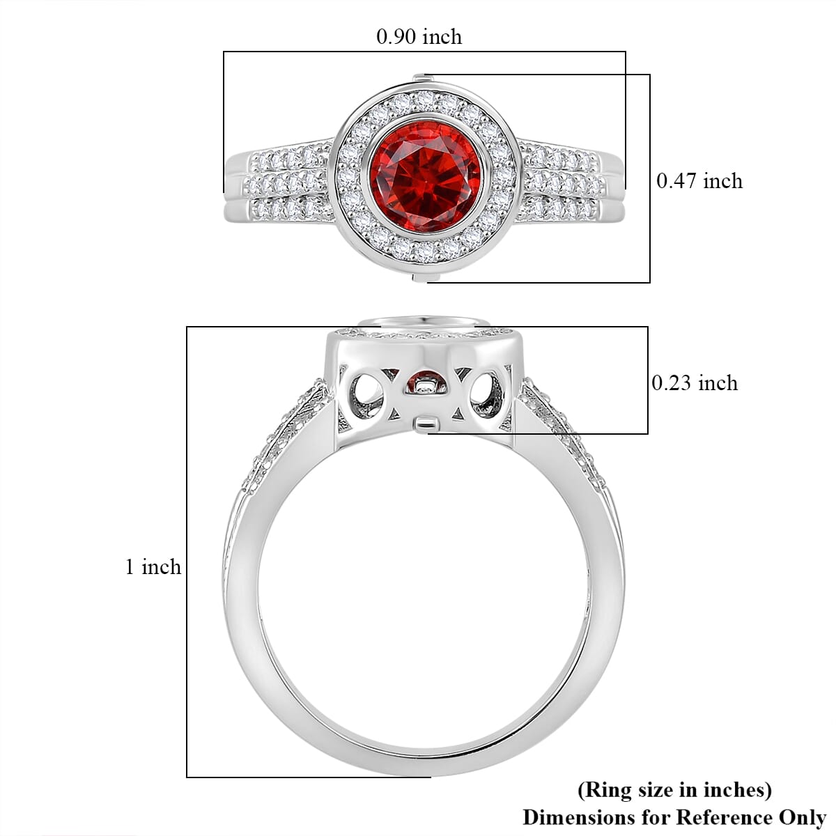 Red and White Moissanite 2.75 ctw Interchangeable Halo Ring in Rhodium Over Sterling Silver (Size 7.0) image number 6
