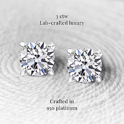 Luxuriant Lab Grown Diamond G VS 3.00 ctw Solitaire Stud Earrings in 950 Platinum