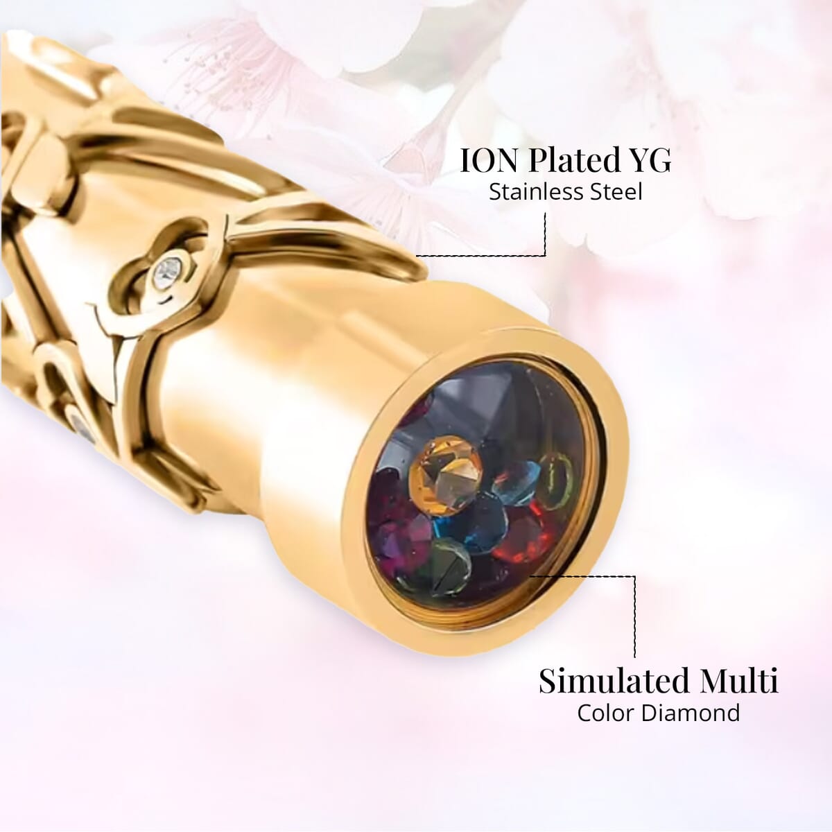 Simulated Multi Color Diamond 0.80 ctw Kaleidoscope Pendant Necklace in ION Plated YG Stainless Steel 30-32 Inches image number 3