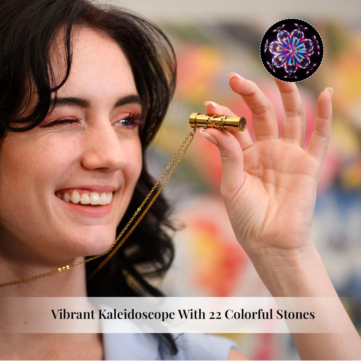Simulated Multi Color Diamond 0.80 ctw Kaleidoscope Pendant Necklace in ION Plated YG Stainless Steel 30-32 Inches image number 4