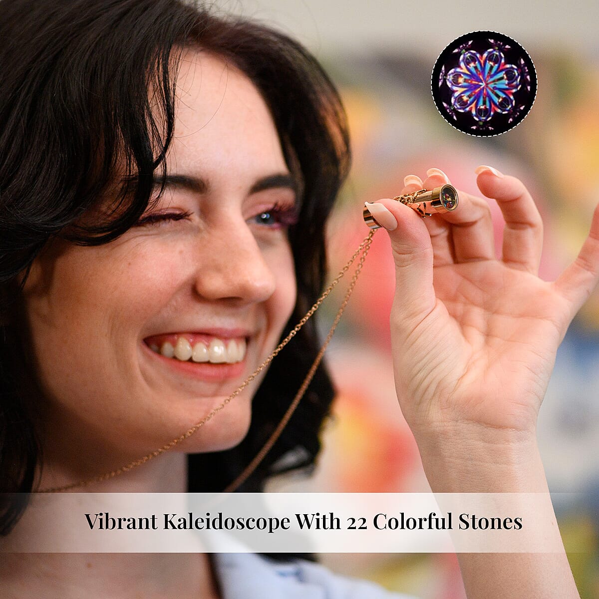 Simulated Multi Color Diamond 0.80 ctw Kaleidoscope Pendant Necklace in ION Plated RG Stainless Steel 30-32 Inches image number 1