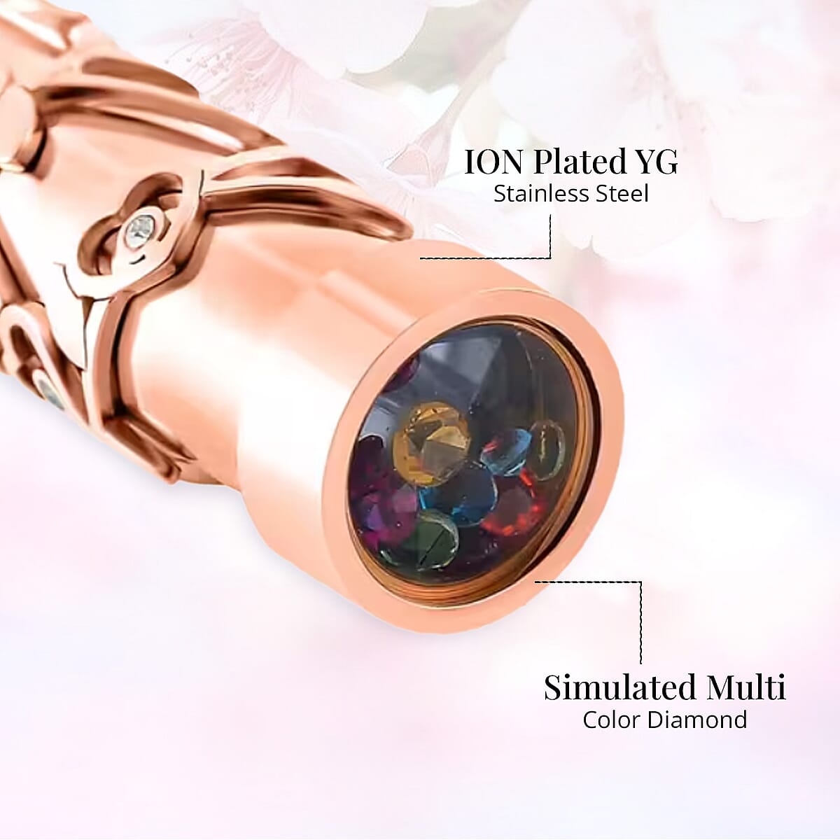 Simulated Multi Color Diamond 0.80 ctw Kaleidoscope Pendant Necklace in ION Plated RG Stainless Steel 30-32 Inches image number 4