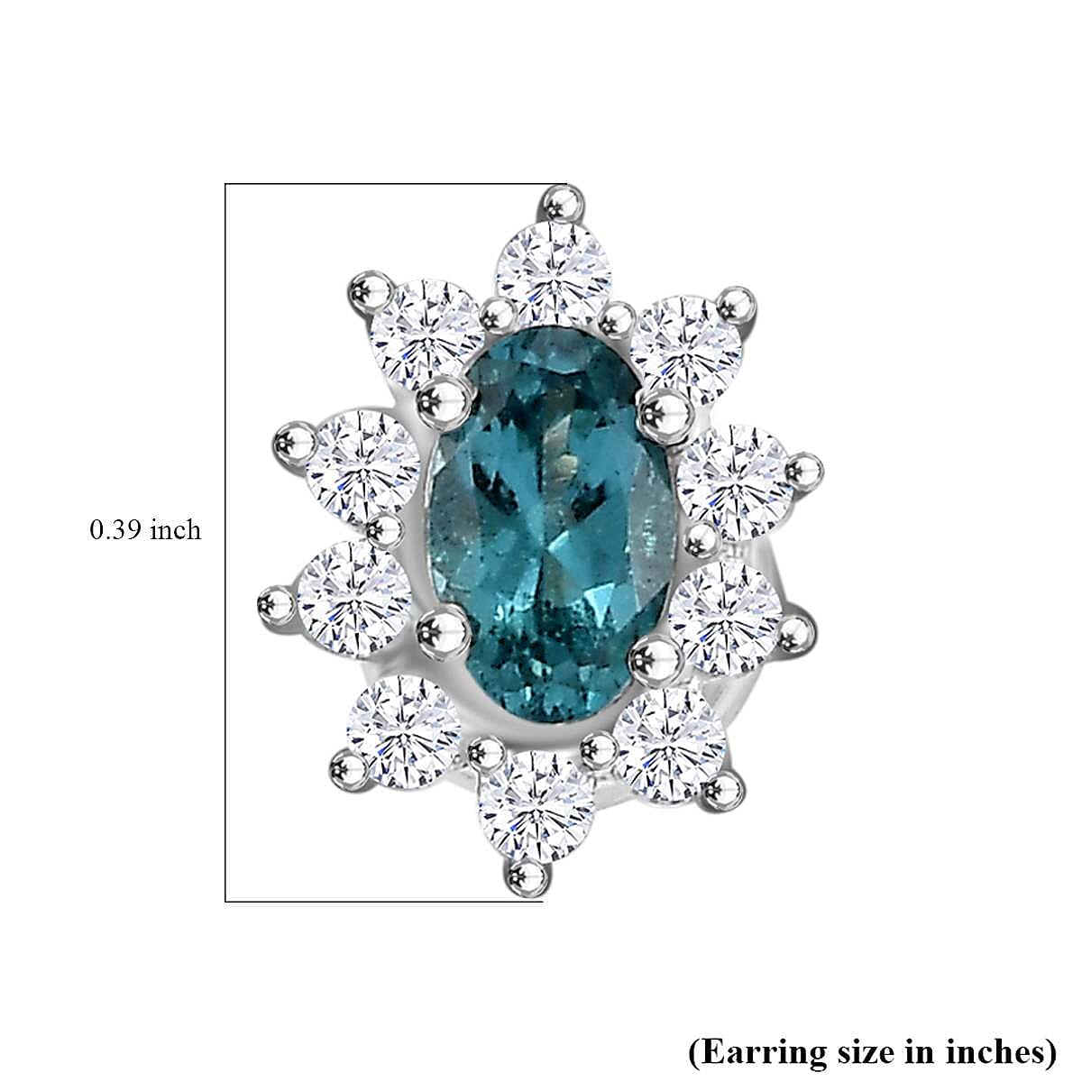 Premium Pirineu Lagoon Tourmaline and Moissanite 0.85 ctw Sunburst Earrings in Rhodium Over Sterling Silver image number 4