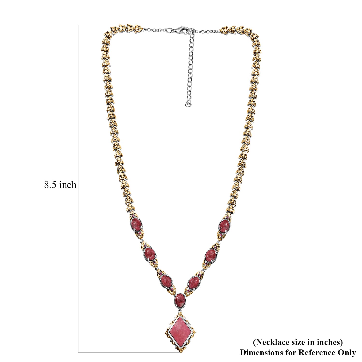 Karis Norwegian Thulite and Orissa Rhodolite Garnet 21.40 ctw Victorian Filigree Necklace in 18K YG Plated and Platinum Bond 18 Inches
